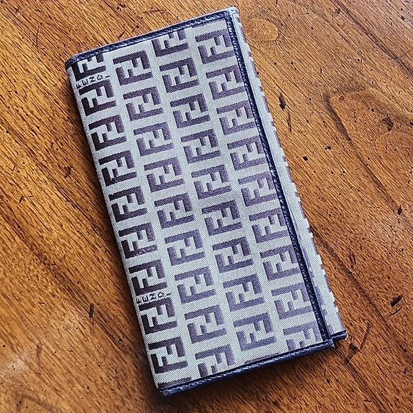 Fendi Handbags - Vintage Fendi Brown & Beige Zucchino Canvas & Leather Continental Wallet